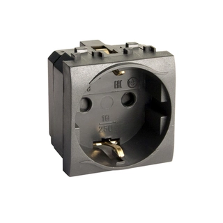 Электрическая розетка с заземлением DKC 77482N со шторками чёрная, 2мод. 