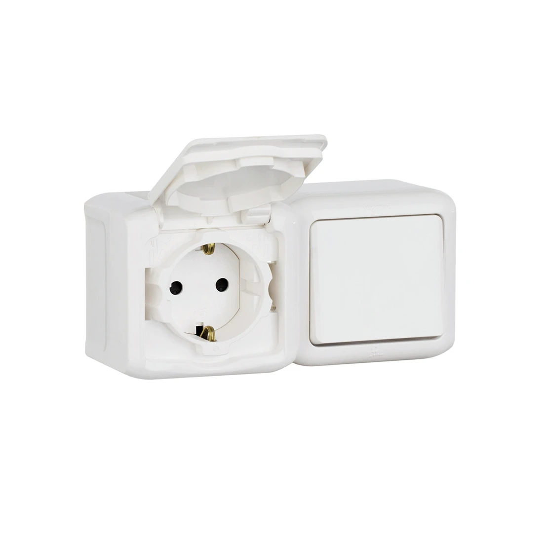 Выключатель с крышкой + Розетка Legrand Forix 16A 250В IP44 накладной белый 