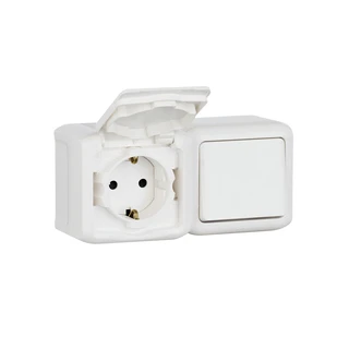 Выключатель с крышкой + Розетка Legrand Forix 16A 250В IP44 накладной белый 