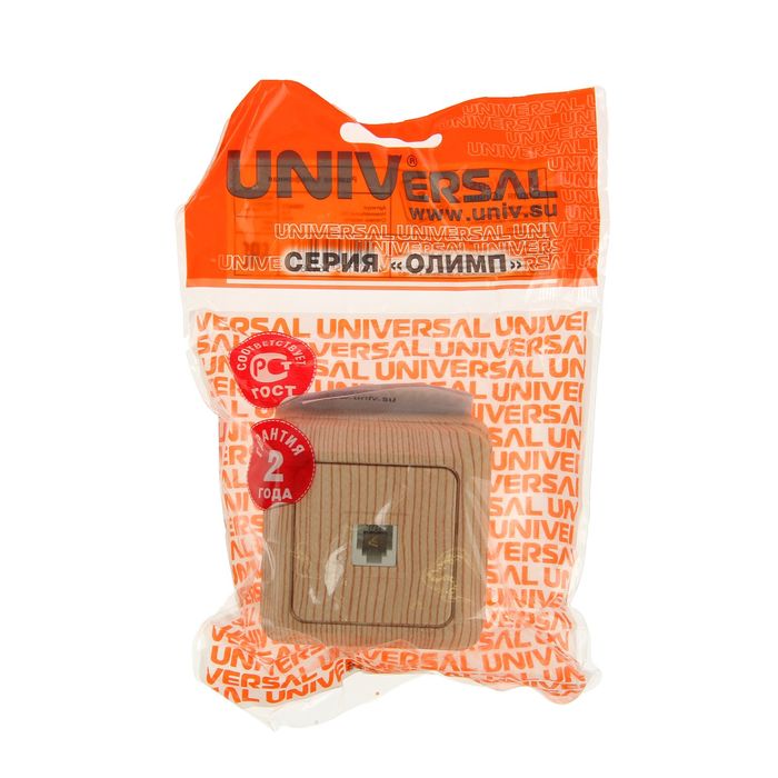 Розетка телефонная UNIVersal "Олимп", одноместная, наружная, цвет сосна 
