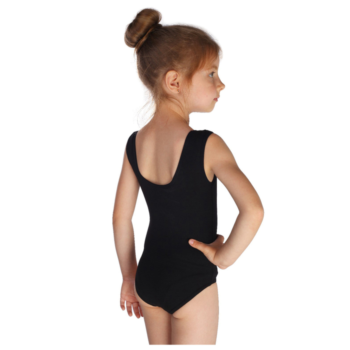 Купальник гимнастический, кокетка кружево, без рукава, размер 32, цвет чёрный 