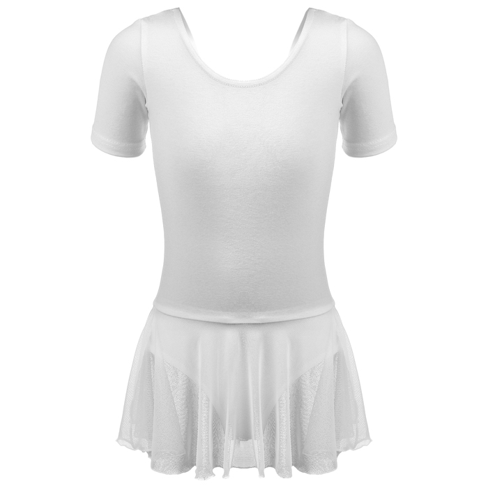 Купальник для хореографии х/б, короткий рукав, юбка-сетка, размер 30, цвет белый 