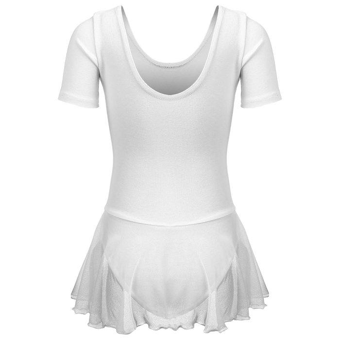 Купальник для хореографии х/б, короткий рукав, юбка-сетка, размер 30, цвет белый 