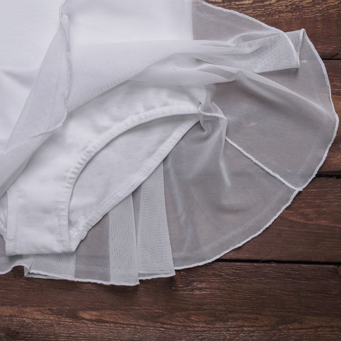 Купальник для хореографии х/б, короткий рукав, юбка-сетка, размер 34, цвет белый 