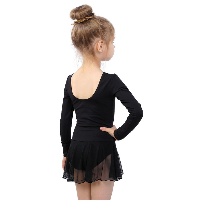 Купальник для хореографии х/б, длинный рукав, юбка-сетка, размер 28, цвет чёрный 