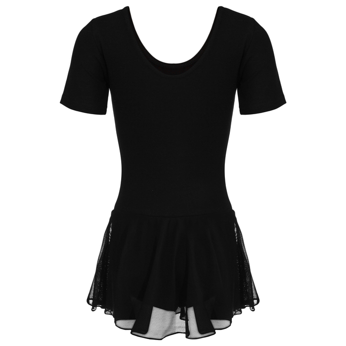 Купальник для хореографии х/б, короткий рукав, юбка-сетка, размер 30, цвет чёрный 