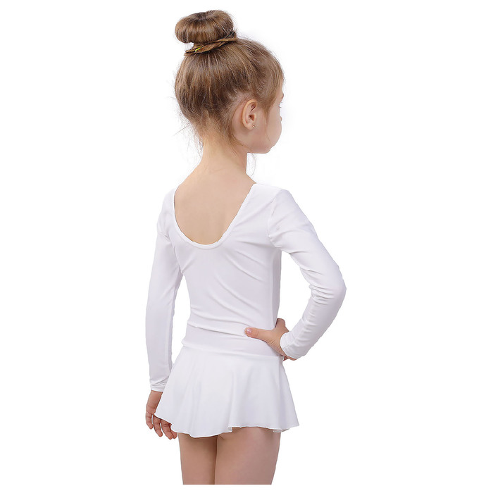 Купальник гимнастический с юбкой, с длинным рукавом, размер 32, цвет белый 