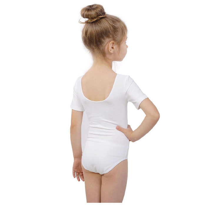 Купальник гимнастический, с коротким рукавом, размер 28, цвет белый 