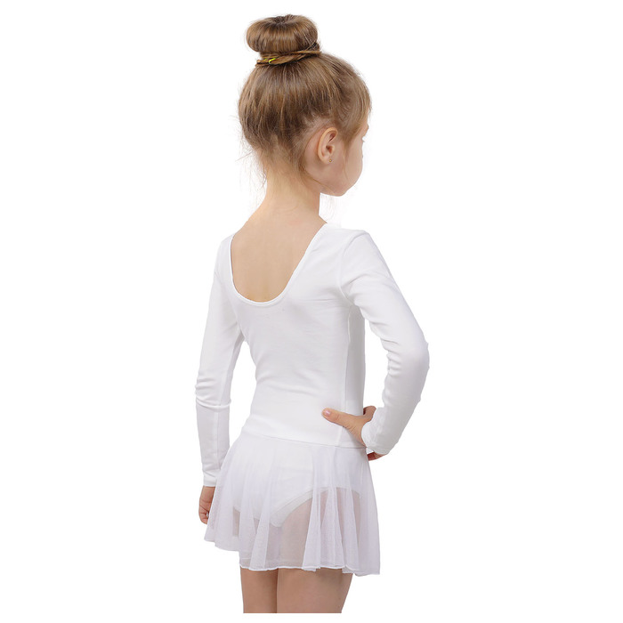 Купальник для хореографии х/б, длинный рукав, юбка-сетка, размер 30, цвет белый 