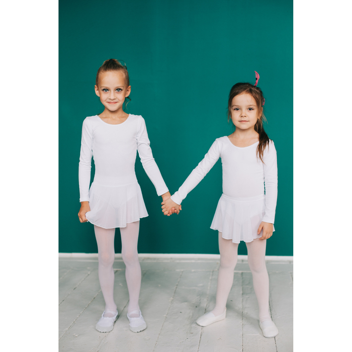 Купальник для хореографии х/б, длинный рукав, юбка-сетка, размер 32, цвет белый 