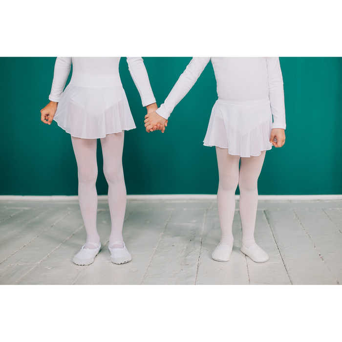 Купальник для хореографии х/б, длинный рукав, юбка-сетка, размер 32, цвет белый 