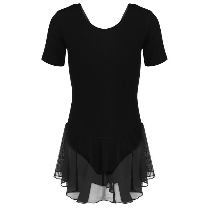 Купальник для хореографии х/б, короткий рукав, юбка-сетка, размер 40, цвет чёрный 