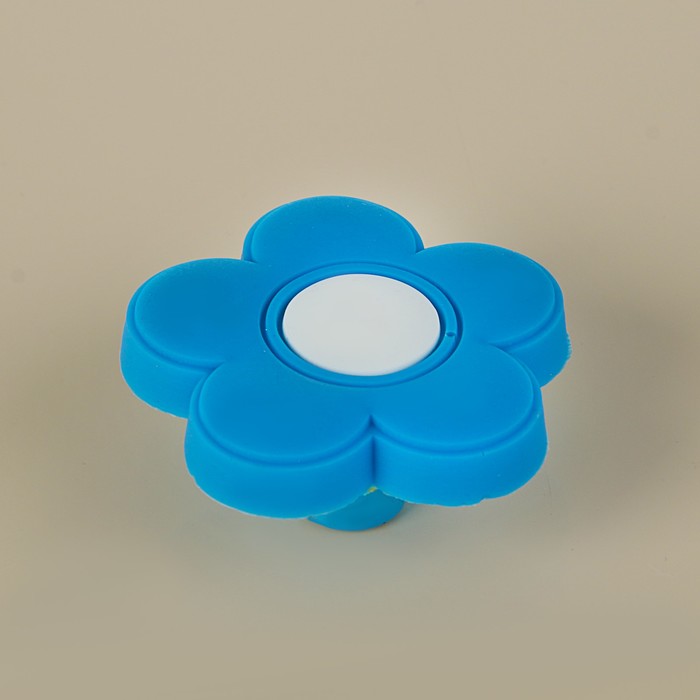 Ручка кнопка детская KID 025, "Цветочек", резиновая, синяя 