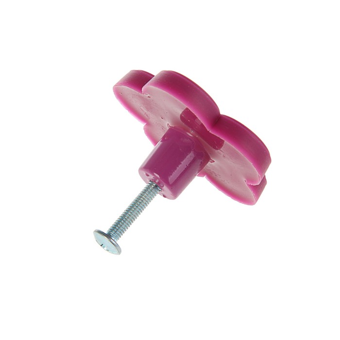 Ручка кнопка детская KID 025, "Цветочек", резиновая, фиолетовая 