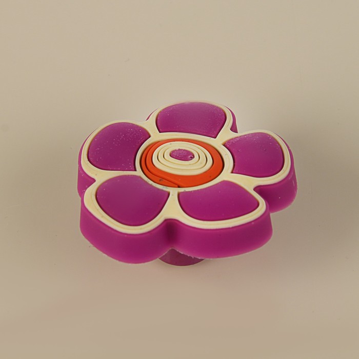 Ручка кнопка детская KID 024, "Цветочек 2", резиновая, фиолетовая 