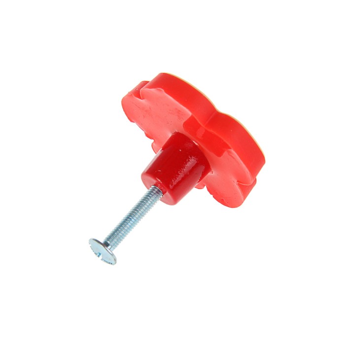 Ручка кнопка детская KID 024, "Цветочек 2", резиновая, красная 