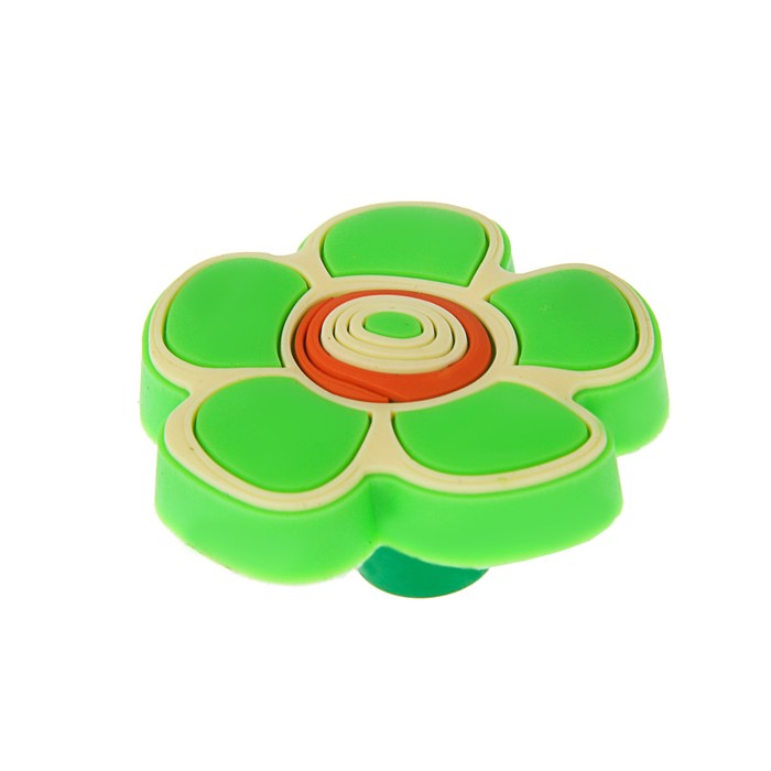 Ручка кнопка детская KID 024, "Цветочек 2", резиновая, зеленая 