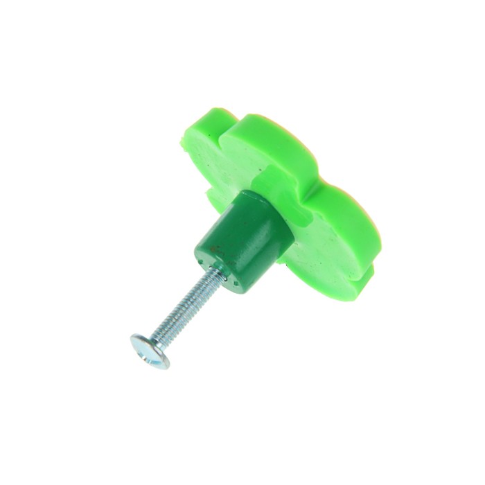 Ручка кнопка детская KID 024, "Цветочек 2", резиновая, зеленая 