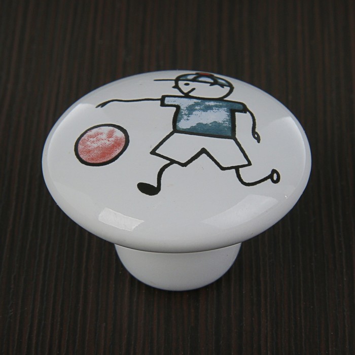 Ручка-кнопка Ceramics KID 045, керамическая, белая с принтом 
