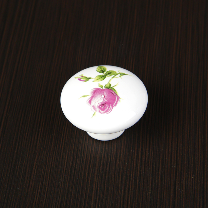 Ручка кнопка Ceramics 004, керамическая, белая с рисунком 