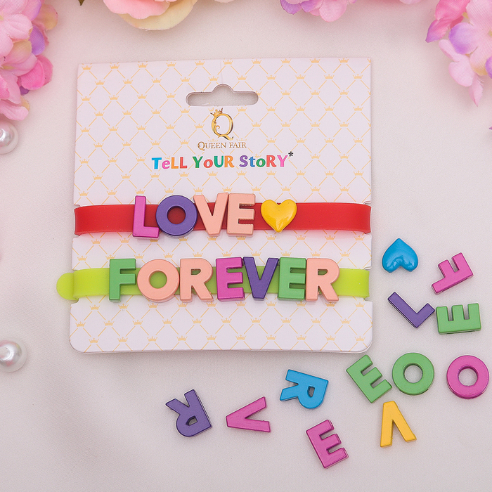 Браслеты-неразлучники Tell your Story LOVE FOREVER (набор 2шт) цвет МИКС 