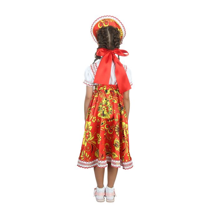 Русский народный костюм "Хохлома", платье, кокошник, цвет красный, р-р 36, рост 140 см 