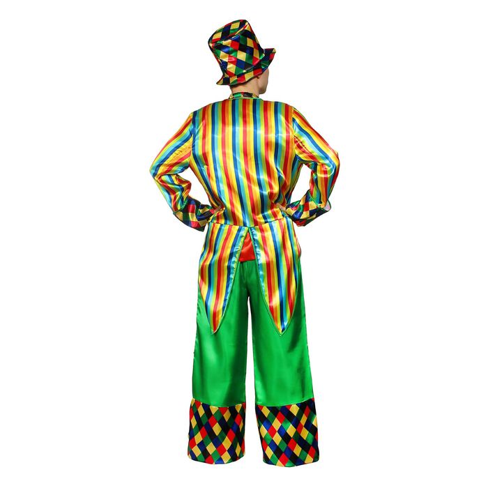 Взрослый карнавальный костюм "Клоун", шляпа, фрак, безрукавка, брюки, галстук, р-р 56-58, рост 182 см 