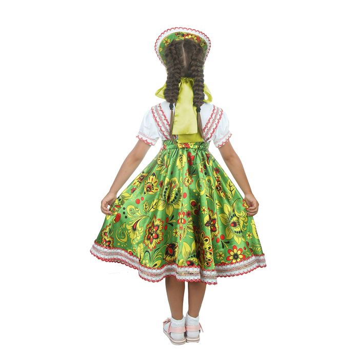 Русский народный костюм "Хохлома", платье, кокошник, цвет зелёный, р-р 34, рост 134 см 
