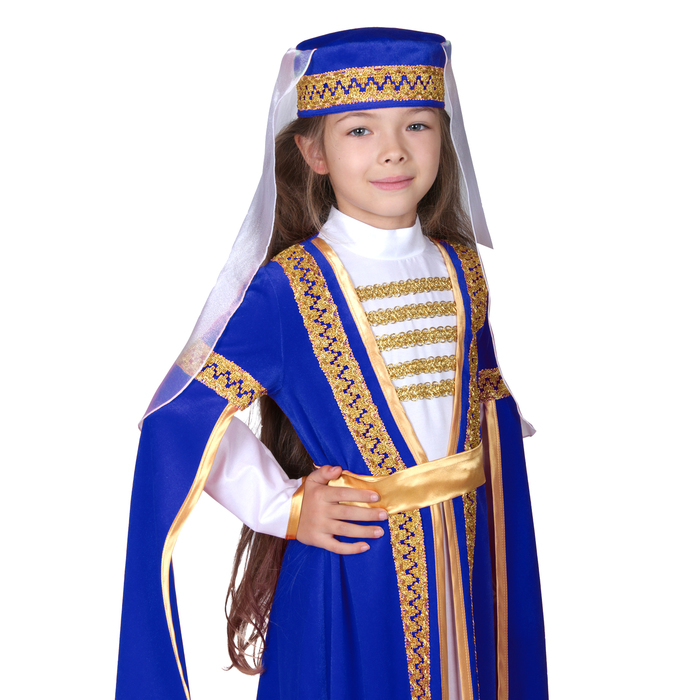 Карнавальный костюм для лезгинки, для девочки: головной убор, платье, р-р 30, рост 110-116 см, цвет синий 