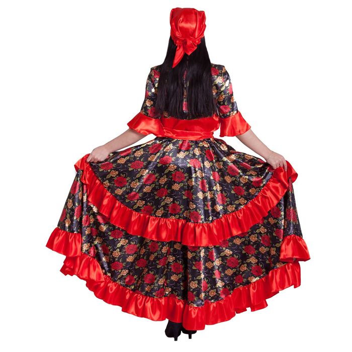 Карнавальный костюм "Цыганка", блузка, юбка, пояс, платок, парик, цвет красный, р-р 44-46, рост 164-170 см 