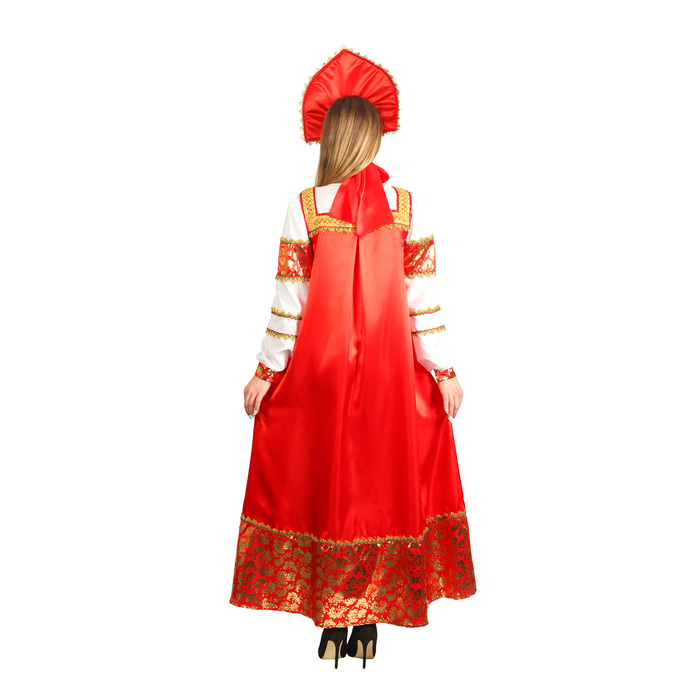 Русский народный костюм "Любавушка", платье, кокошник, атлас, р-р 42, рост 170 см 