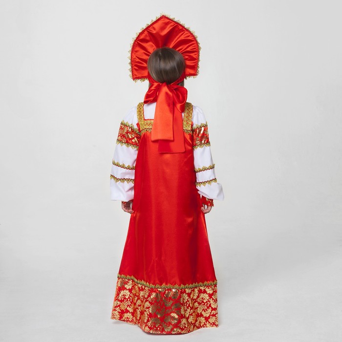 Русский народный костюм "Любавушка", платье-сарафан, кокошник, р-р 32, рост 122-128 см, цвет красный 