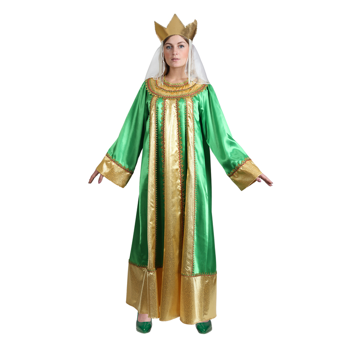 Карнавальный костюм "Царевна", атлас, платье, корона, р. 50, рост 172 см, цвет зелёный 