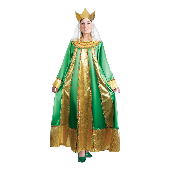 Карнавальный костюм "Царевна", атлас, платье, корона, р. 46, рост 172 см, цвет зелёный 