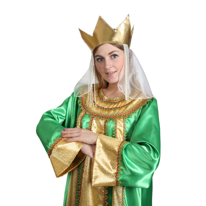 Карнавальный костюм "Царевна", атлас, платье, корона, р. 46, рост 172 см, цвет зелёный 