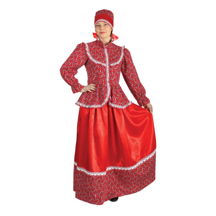 Русский народный женский костюм "Забава", головной убор, блуза, юбка, р-р 46 