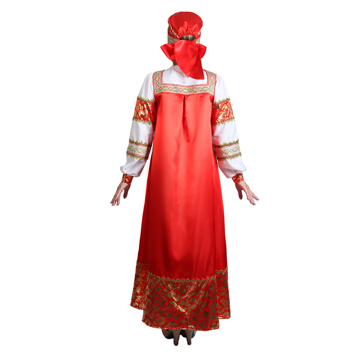 Русский народный костюм "Золотые узоры", платье, сорока, атлас, р-р 48, рост 172 см 