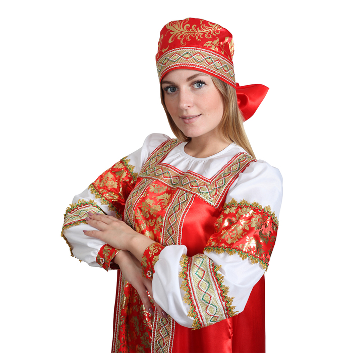 Русский народный костюм "Золотые узоры", платье, сорока, атлас, р-р 50, рост 172 см 