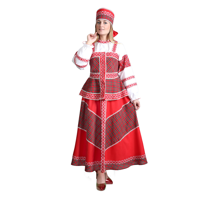 Русский народный костюм "Душечка", блузка с душегреей, юбка, головной убор, р-р 52, рост 172 см 