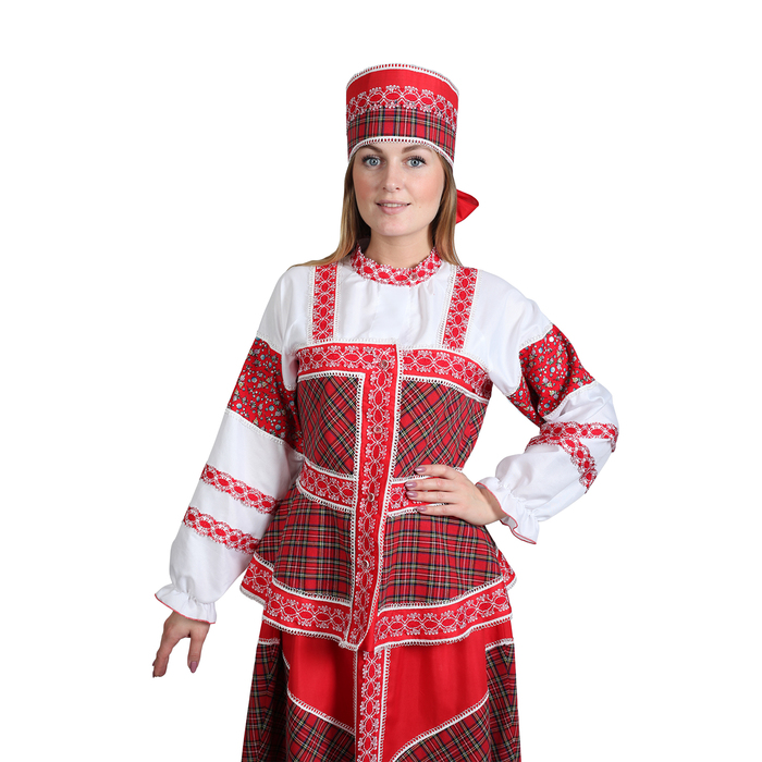 Русский народный костюм "Душечка", блузка с душегреей, юбка, головной убор, р-р 52, рост 172 см 