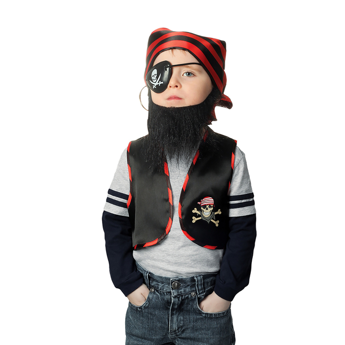 Набор пирата "Чёрная борода", жилет, бандана, борода, наглазник, клипса, рост 98-110 см, 3-5 лет 