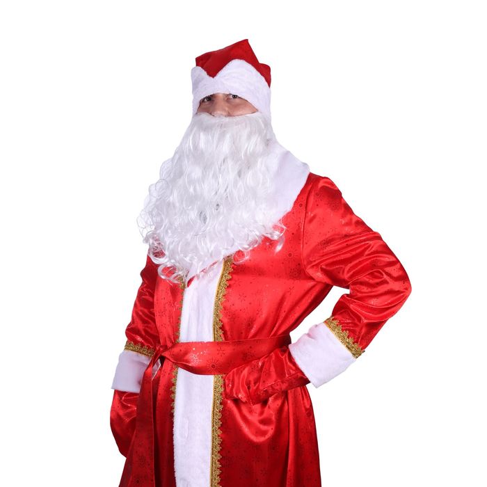 Карнавальный костюм "Дед Мороз искристый", атлас, шуба, шапка, варежки, борода, мешок, р-р 52-54 