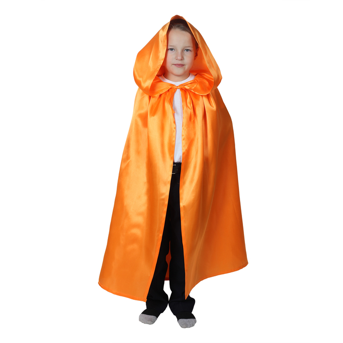 Карнавальный  плащ оранжевый с капюшоном,атлас,длина 85см 