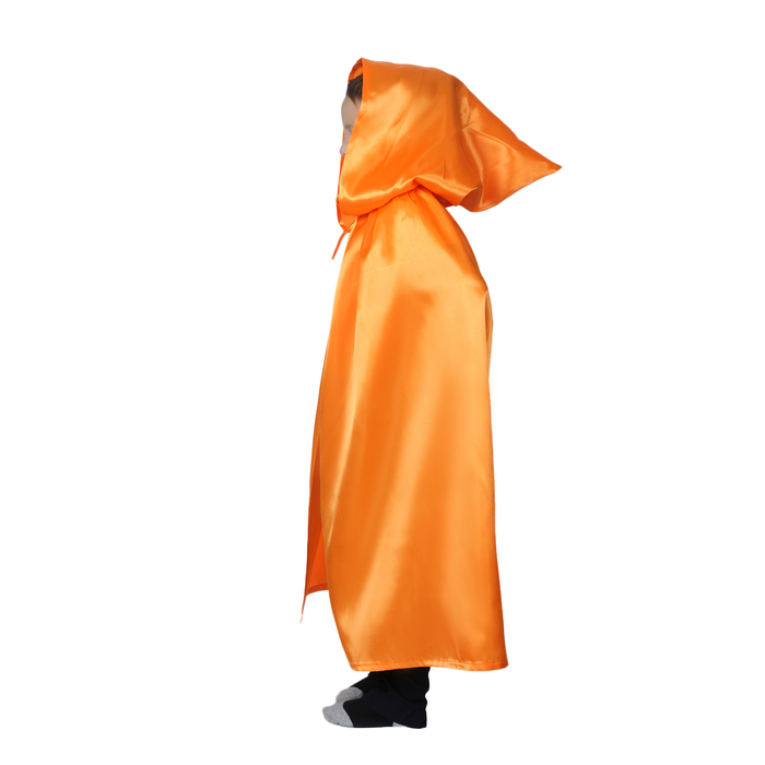 Карнавальный  плащ оранжевый с капюшоном,атлас,длина 85см 
