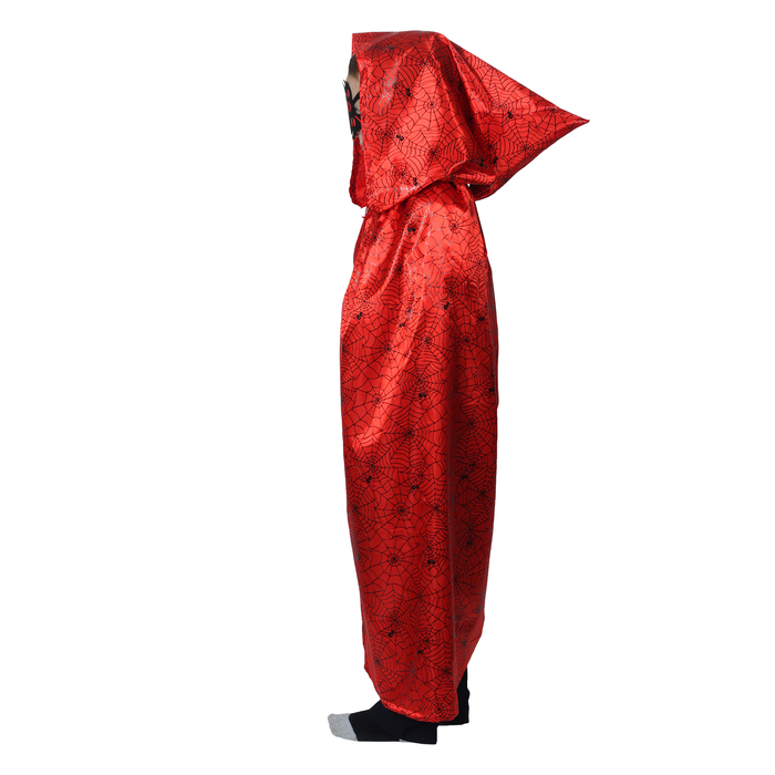 Карнавальный  плащ паутина на красном с копюшоном, маска, атлас, длина 85 см 