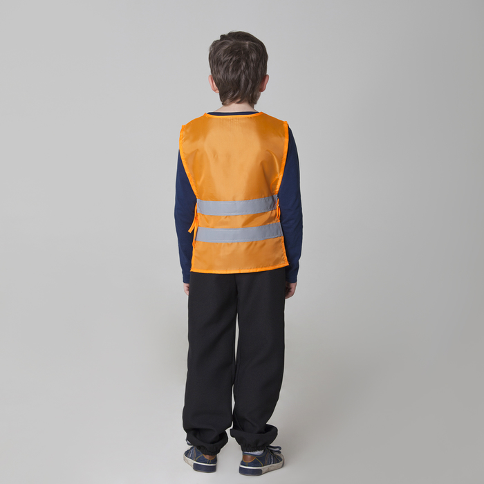 Детский жилет строителя со светоотражающими полосами, рост 134-146 см, цвет оранжевый 