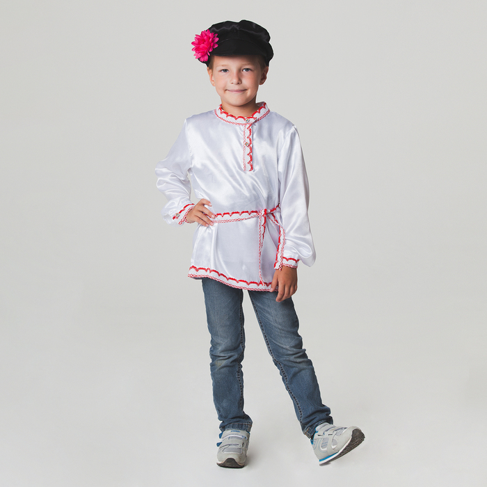 Русский народный костюм для мальчика, рубаха + картуз, р-р 32, рост 122-128 см 