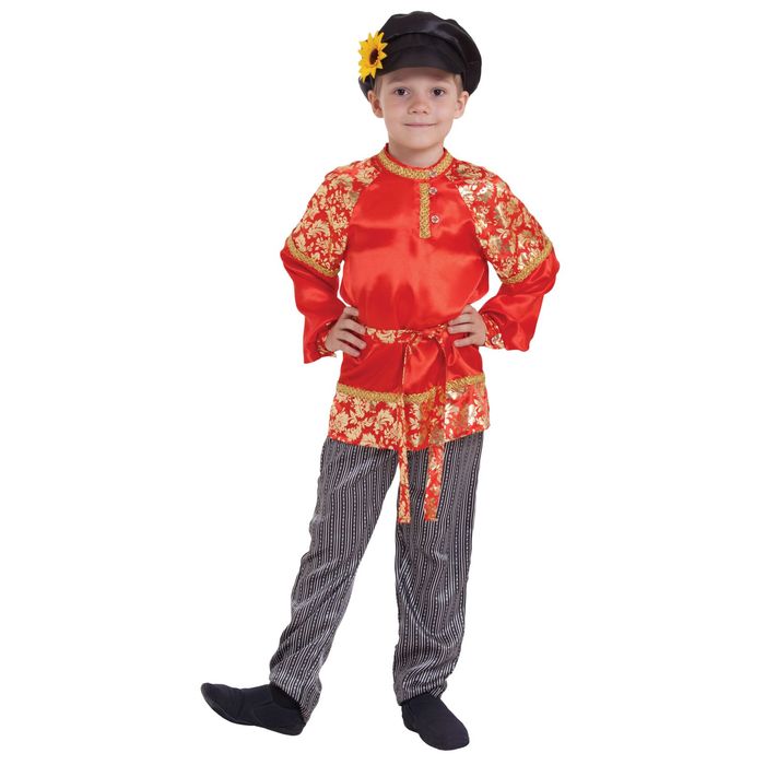 Русский народный костюм для мальчика "Хохлома с золотом", р-р 72, рост 140 см 