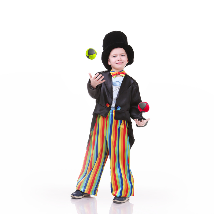 Карнавальный костюм "Фокусник", шляпа, фрак, брюки, бабочка, р-р 30, рост 110-116 см 