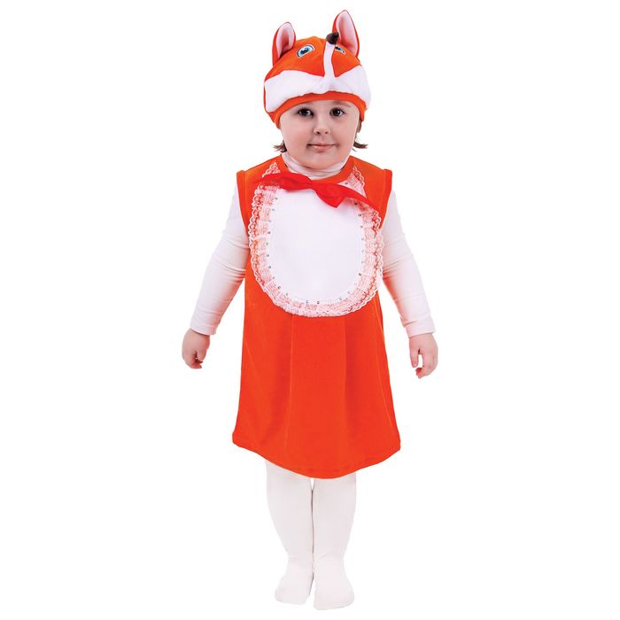 Карнавальный костюм для девочки от 1,5-3-х лет "Лиса с бантом", велюр, сарафан, шапка 